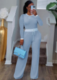 SC Ribbed Color Clash Long Sleeve Pants Two Piece Set SFY-2787