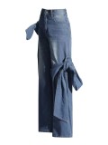 SC Tie Washed Pocket Wide Leg Straight Jeans WAF-77678