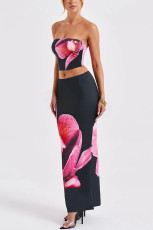 SC Floral Printed Tube Top Long Skirt Two Piece Set LM-8381