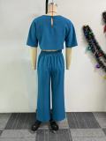 SC Solid Color Short Sleeve Wide Leg Pants Two Piece Set NY-10887