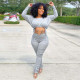 SC Fashion Long Sleeve Solid Color Two Piece Pants Set HNIF-9060