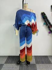 SC Printed Loose Bat Sleeve Tops Pants Two Piece Set NY-10888