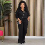 SC Solid Loose Zipper Drawstring Pants Sport 2-Piece Set BGN-331