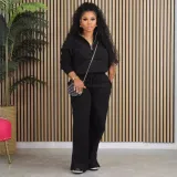 SC Solid Loose Zipper Drawstring Pants Sport 2-Piece Set BGN-331