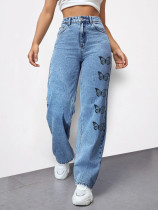 SC Casual Loose Print Straight Jeans GZHY-23021602