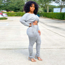 SC Fashion Long Sleeve Solid Color Two Piece Pants Set HNIF-9060
