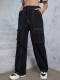 SC Pocket Drawstring Splicing Loose Wide Leg Jeans GZHY-70076