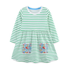 SC Kids Girl Striped Round Neck Pocket Print Princess Dress GASD-1518