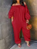 SC Off Shoulder Long Sleeve Solid Loose Jumpsuit AIL-285