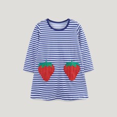 SC Kids Girl Strawberry Embroidery Knit Stripe Dress GASD-1536