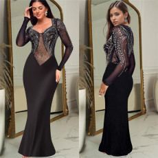 SC Long Sleeve Hot Drill Solid Maxi Dress BY-C7042