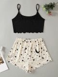 SC Letter Print Sling Pyjamas Loungewear Shorts Set GXMB-TL9188