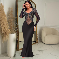 SC Long Sleeve Hot Drill Solid Maxi Dress BY-C7042