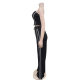 SC Solid Color Wrap Chest Split Two Piece Pants Set BY-C7056