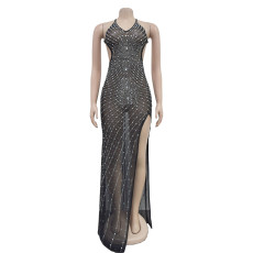 SC Hot Drill V Neck Backless Maxi Dress BY-7023