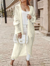 SC Plus Size Solid Long Hollow Out Sweater Cardigan Jacket FSXF-633