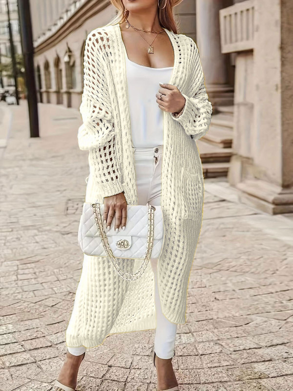 SC Plus Size Solid Long Hollow Out Sweater Cardigan Jacket FSXF-633