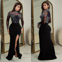 SC Long Sleeve Hot Drill Split Maxi Dress BY-C7045