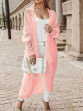 SC Plus Size Solid Long Hollow Out Sweater Cardigan Jacket FSXF-633