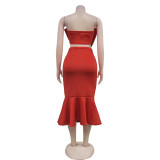 SC Solid Color Sleeveless Bow Two Piece Skirt Set BY-7028