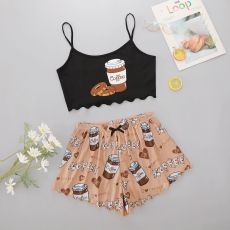 SC Sexy Print Short Sleeve Shorts Loungwear Set GXMB-TL9422_BKBN