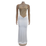 SC Solid Color Hot Drill Long Dress BY-C7043