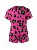 SC Plus Size Leopard Print Short Sleeve Loungewear Shorts Set GXMB-TL9853X_OR