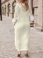 SC Plus Size Solid Long Hollow Out Sweater Cardigan Jacket FSXF-633