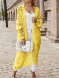 SC Plus Size Solid Long Hollow Out Sweater Cardigan Jacket FSXF-633
