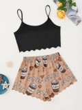 SC Sexy Print Short Sleeve Shorts Loungwear Set GXMB-TL9422_BKBN