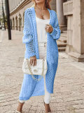SC Plus Size Solid Long Hollow Out Sweater Cardigan Jacket FSXF-633