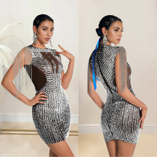 SC Tassel Hot Drill Sleeveless Mini Dress BY-7020