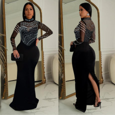 SC Solid Color Hot Drill Long Dress BY-C7043