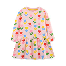 SC Kids Girl's Floral Printed O Neck Princess Dress GASD-1533