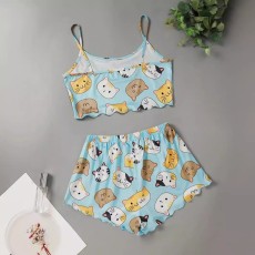 SC Cartoon Printed Vest Camisole Pajama set GXMB-TL9306_BU