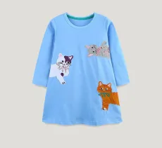 SC Kids Girl's Cat Applique Embroidery Casual Dress GASD-1527