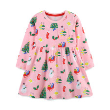 SC Kids Girl's Christmas Tree Print Long Sleeve Dress GASD-1544