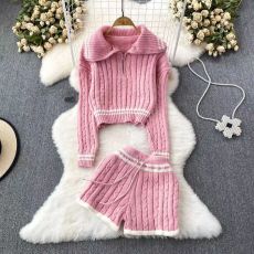 SC Contrst Color Sweater Long Sleeve Shorts Suit GPND-lw230968