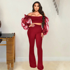 SC Off Shoulder Solid Color Two Piece Pants Set YD-1154