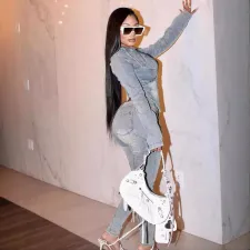 SC Long Sleeve Zipper Denim Jumpsuit MEM-88595
