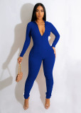 SC Solid Color Zipper V Neck Jumpsuit YD-1167