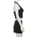 SC Backless Hang Neck Top High Waisted Skirt Set XEF-50839