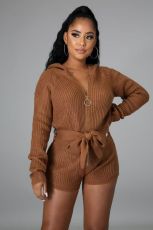 SC Fashion Zipper Hooded Sweater Romper GDYF-6694