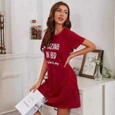 SC Letter Print Home Short Sleeve Dress GXMB-TL9711