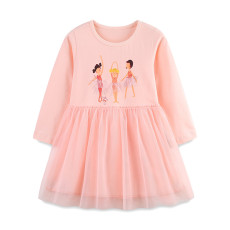 SC Kids Girl Round Neck Mesh Long Sleeve Princess Dress GASD-1551