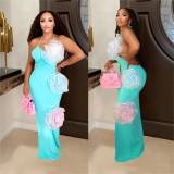 SC Solid Color Flower Backless Maxi Dress GFYX-C7048