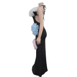 SC Solid Color Flower Backless Maxi Dress GFYX-C7048