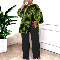 SC Plus Size Print Long Sleeve Loose Two Piece Pants Set NNWF-8036