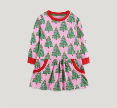 SC Kids Girl's Christmas Tree Print Long Sleeve Dress GASD-1547