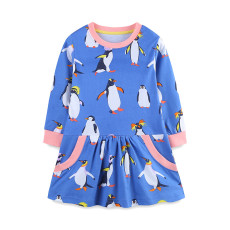 SC Kids Girl's Fashion Penguin Print Round Neck Princess Dress GASD-1545